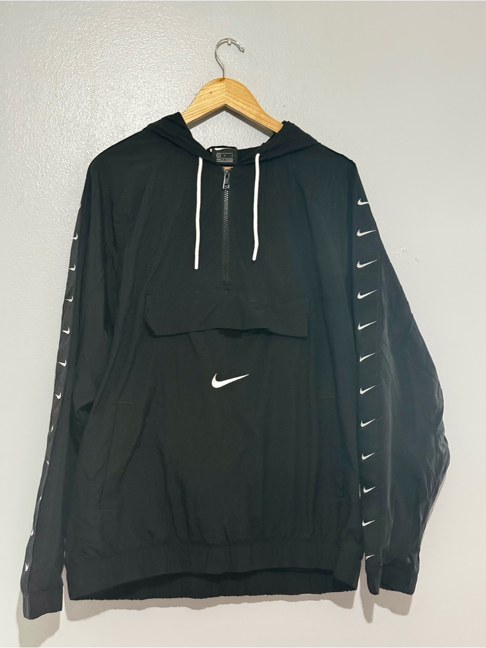 Nike Black Swoosh Logo Pullover Qtr Zip Anorak Windbreaker Jacket